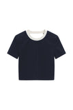 Retro Future Cropped Jersey Top - Navy