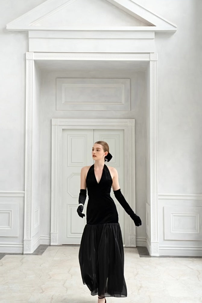 Black Swan Velvet And Organza Maxi Dress