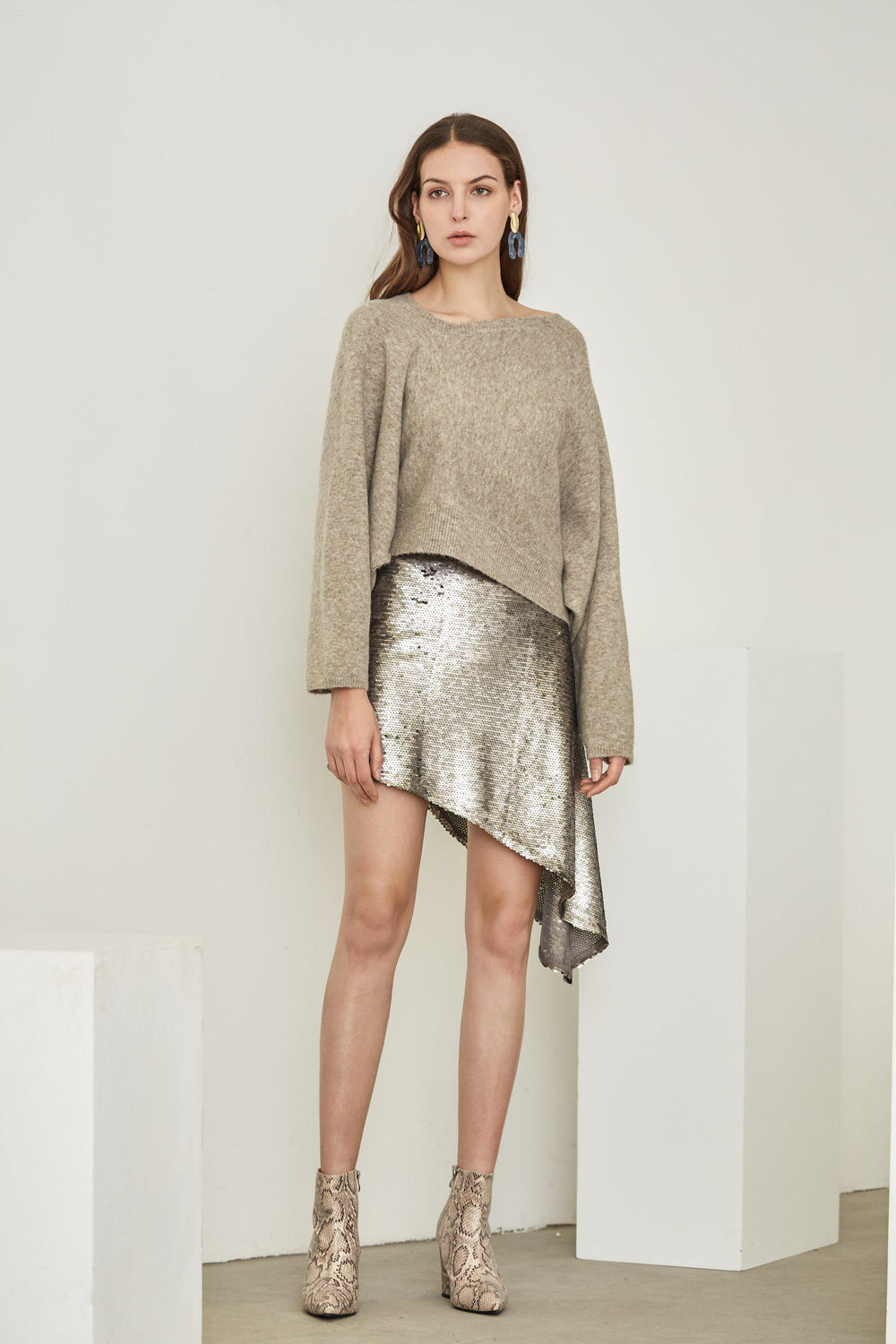 SHINING ASYMMETRIC SEQUINED SKIRT-SKIRTS-My Dearest