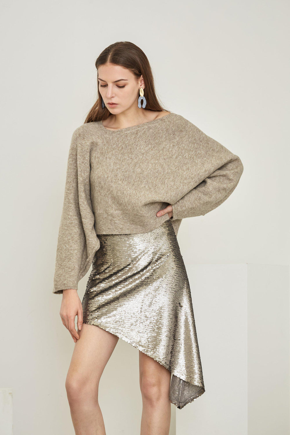 SHINING ASYMMETRIC SEQUINED SKIRT-SKIRTS-My Dearest