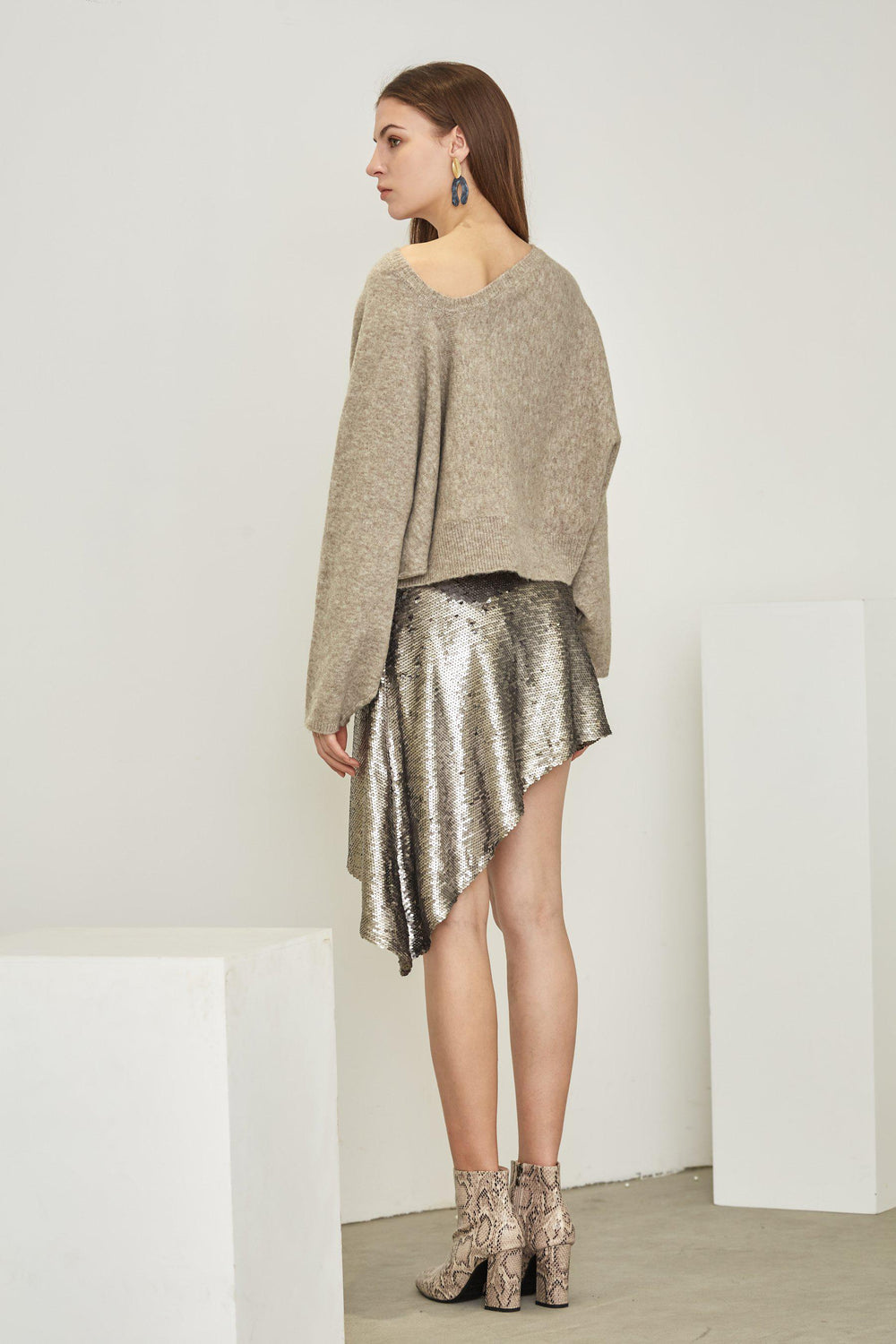 SHINING ASYMMETRIC SEQUINED SKIRT-SKIRTS-My Dearest