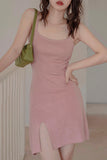 Sexy Back Stretch-Knit Mini Dress - Pink