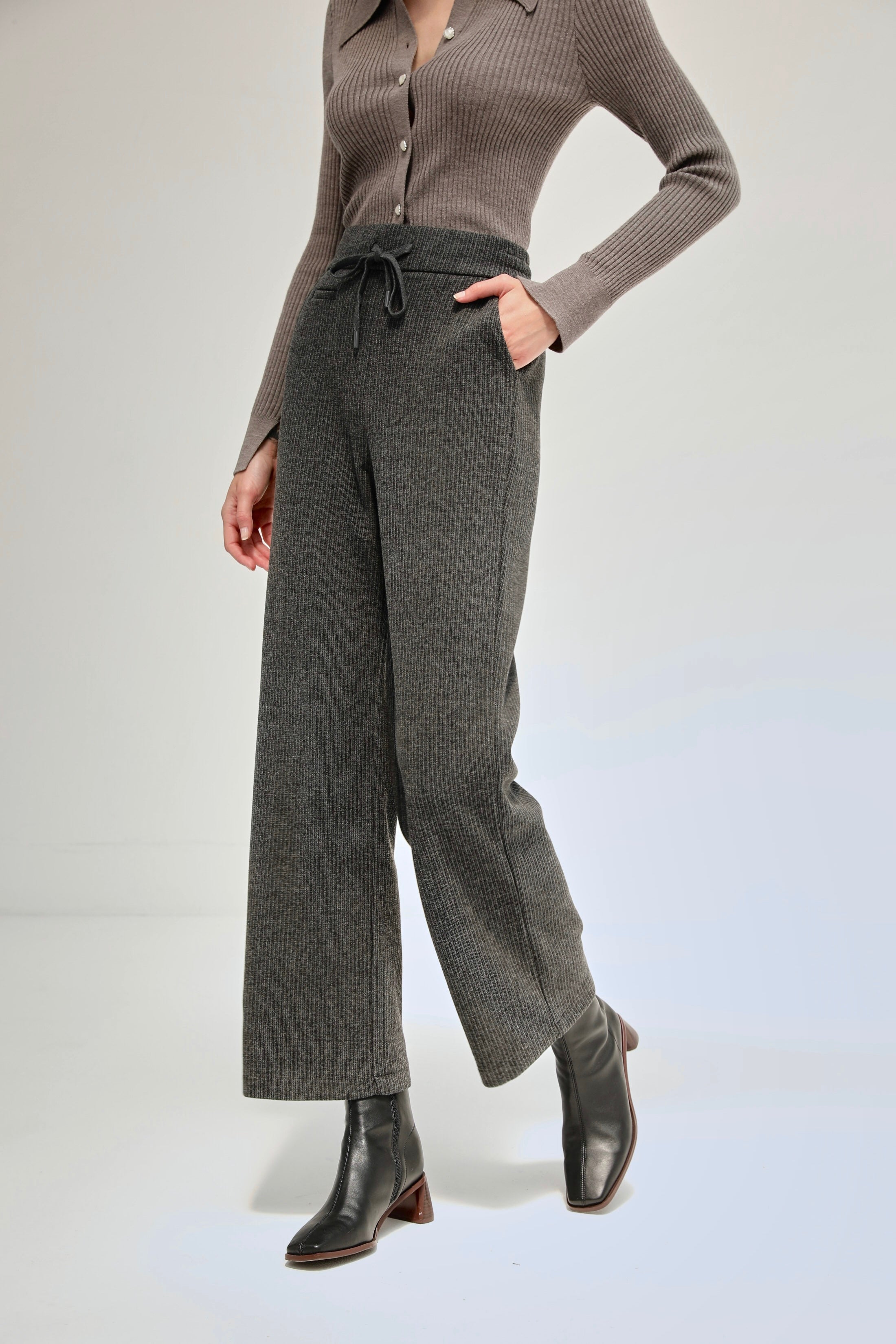 Eira Wool Blend Wide Leg Pants - Grey