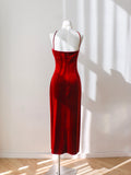 Naomi Freshwater Pearl Velvet Dress - Red
