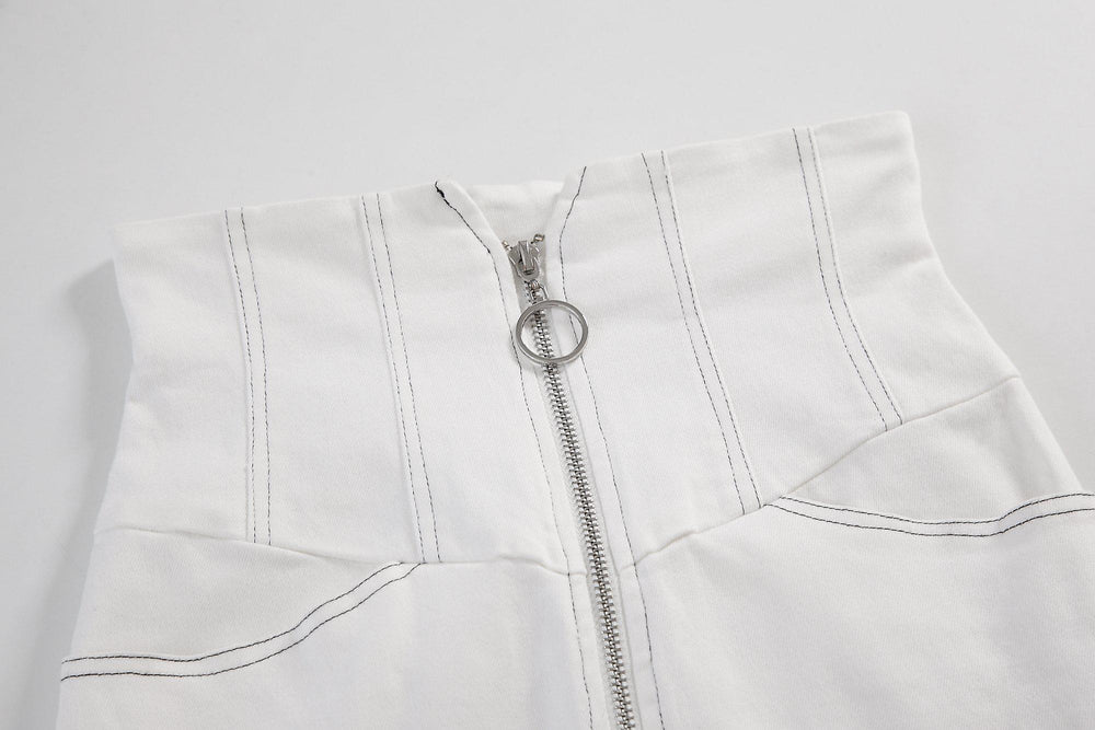 HOOKED ZIP EMBELLISHED MINI SKIRT - WHITE-SKIRTS-My Dearest