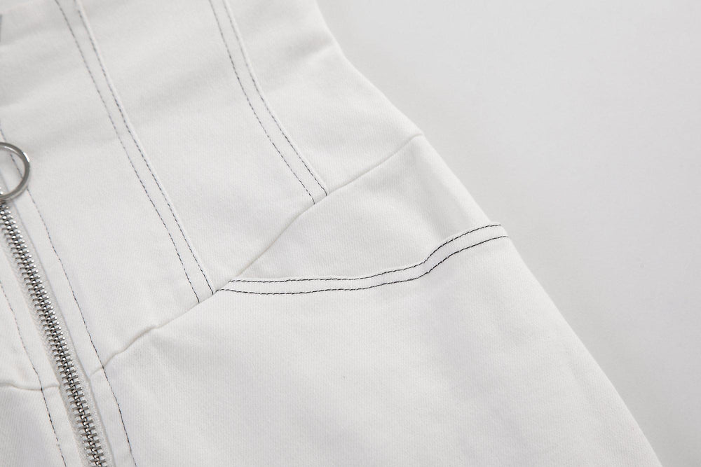 HOOKED ZIP EMBELLISHED MINI SKIRT - WHITE-SKIRTS-My Dearest