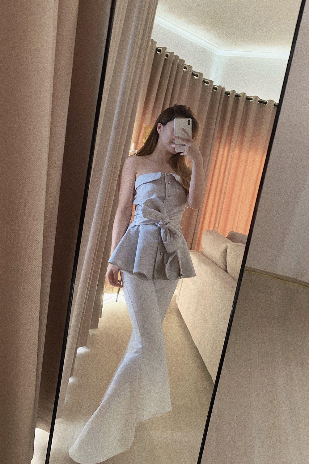 FIRST GLANCE BOW DETAILED SATIN TOP-TOPS-My Dearest