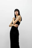 Naomi Freshwater Pearl Velvet Dress - Black