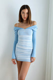 Aqua Ruched Mini Dress