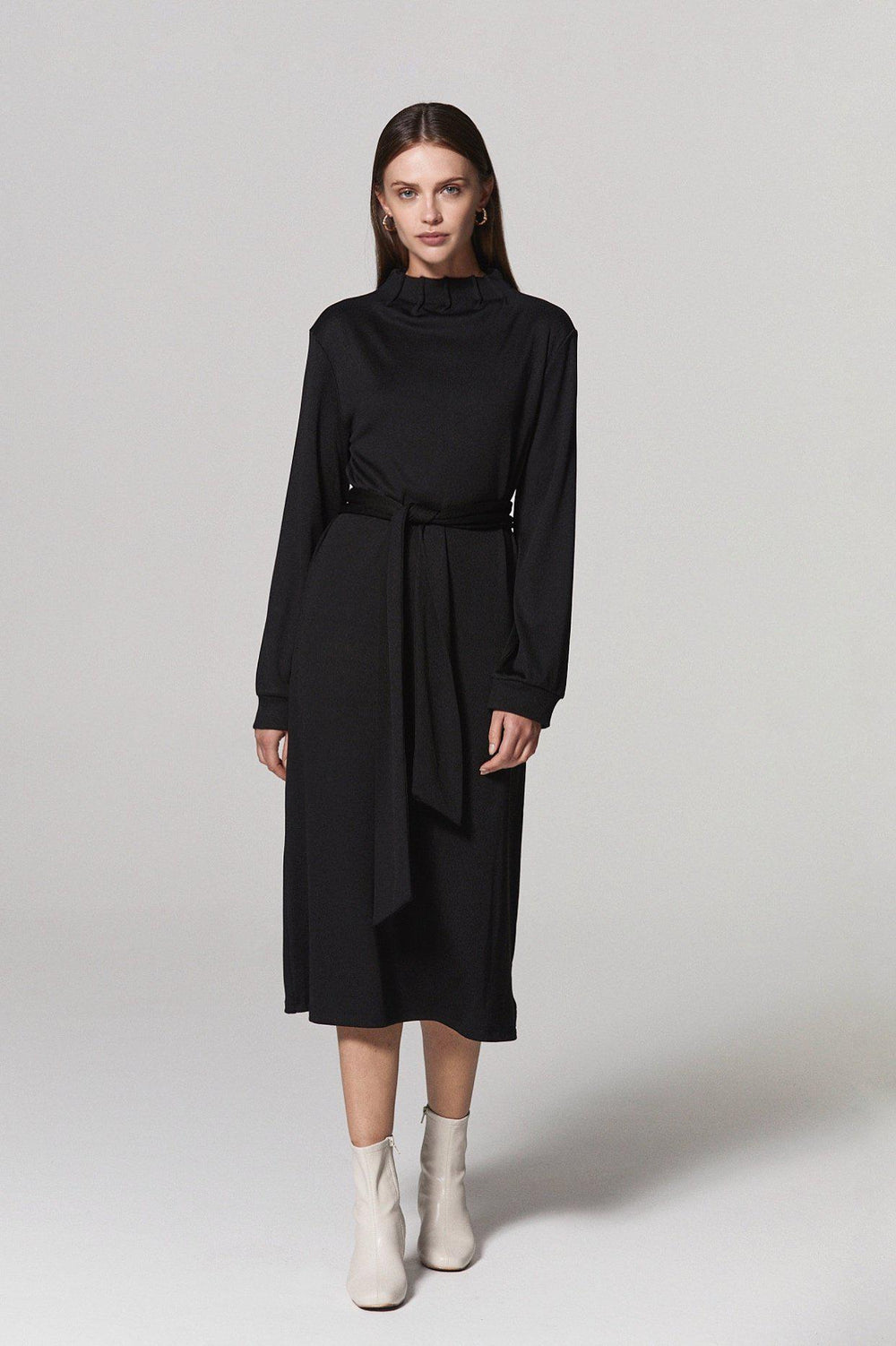 NOBODY ELSE BELTED STRETCH KNIT DRESS - BLACK-DRESS-My Dearest
