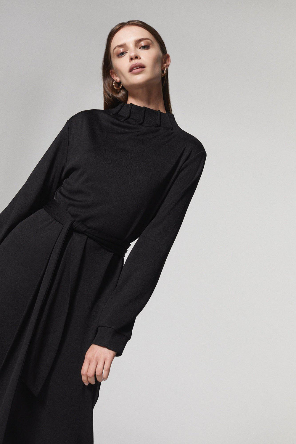NOBODY ELSE BELTED STRETCH KNIT DRESS - BLACK-DRESS-My Dearest