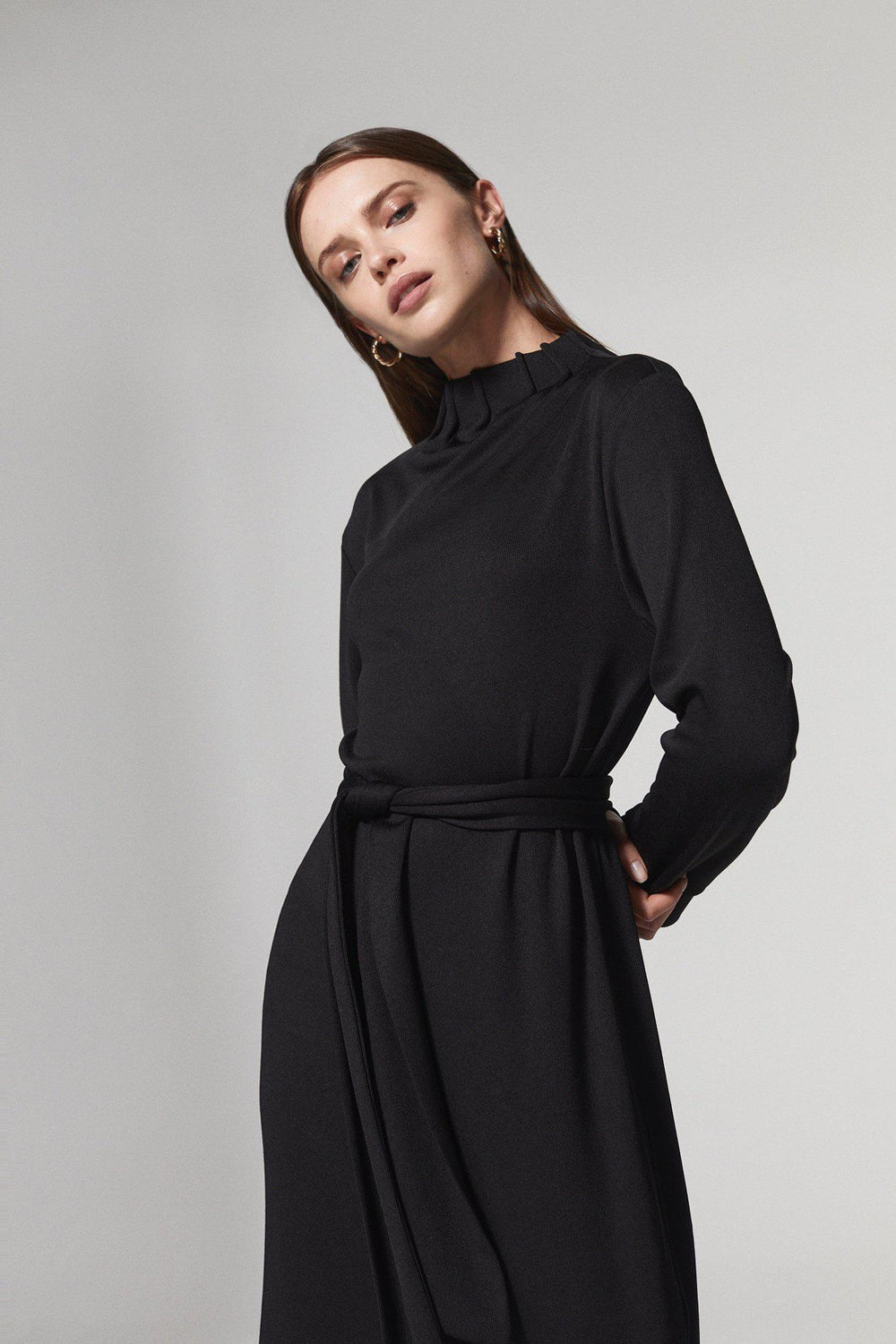 NOBODY ELSE BELTED STRETCH KNIT DRESS - BLACK-DRESS-My Dearest
