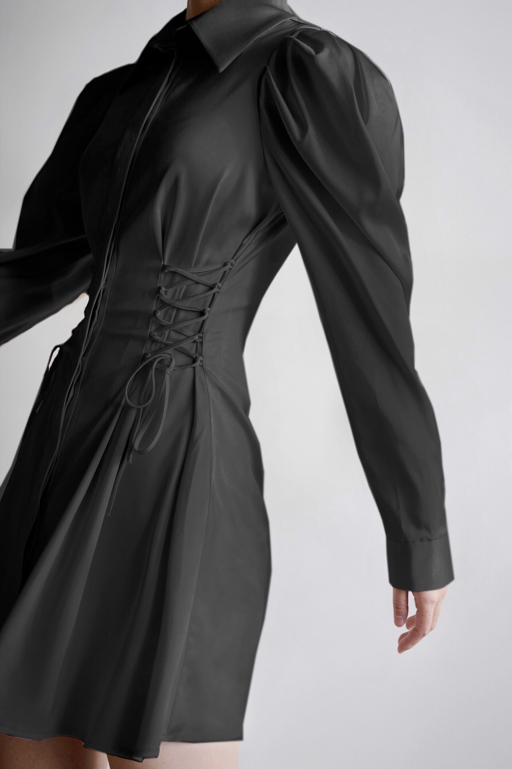 Fantasy Lace Up Satin Dress - Black