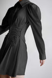 Fantasy Lace Up Satin Dress - Black