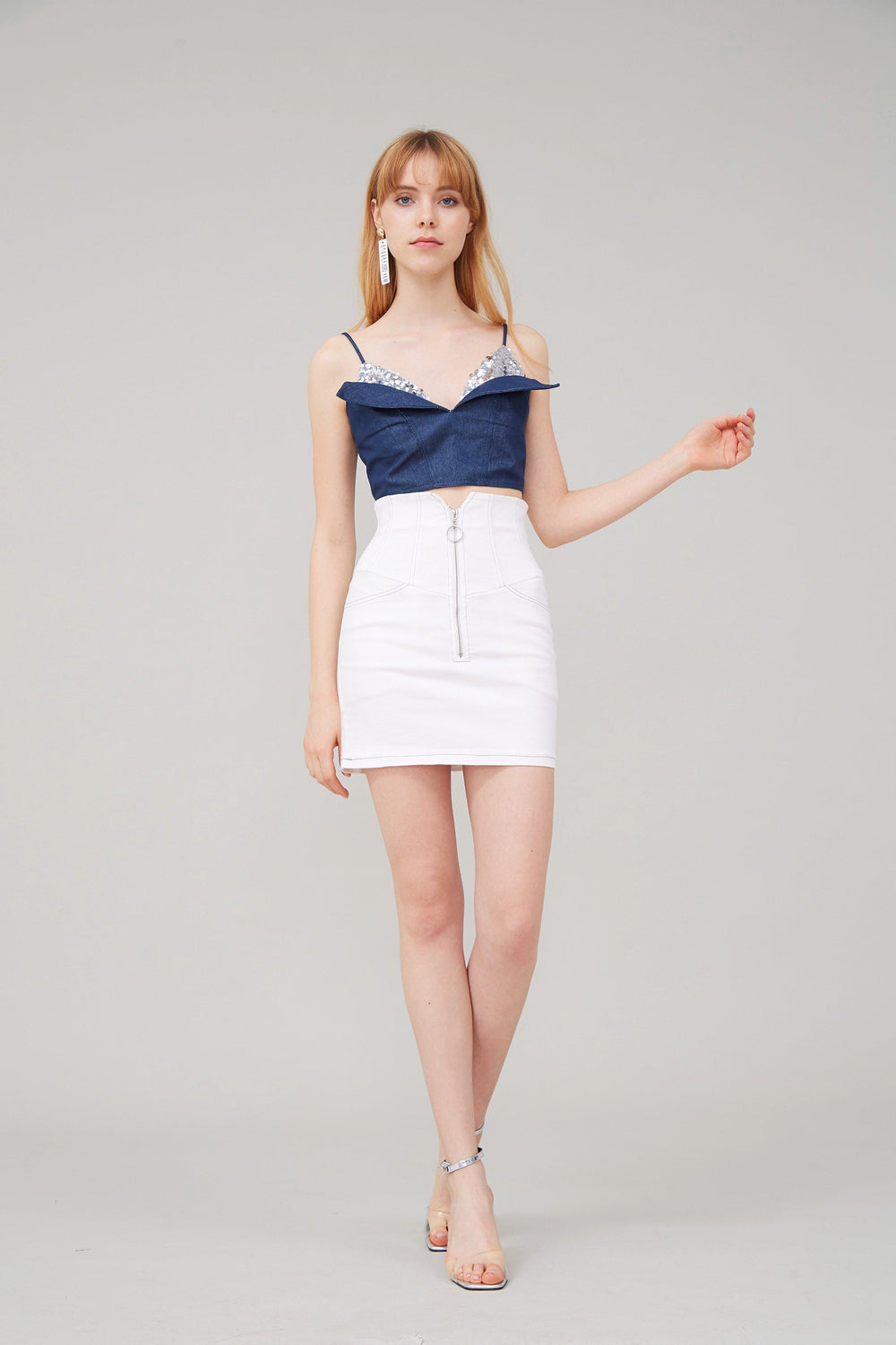 HOOKED ZIP EMBELLISHED MINI SKIRT - WHITE-SKIRTS-My Dearest