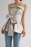 First Glance Bow Detailed Satin Top