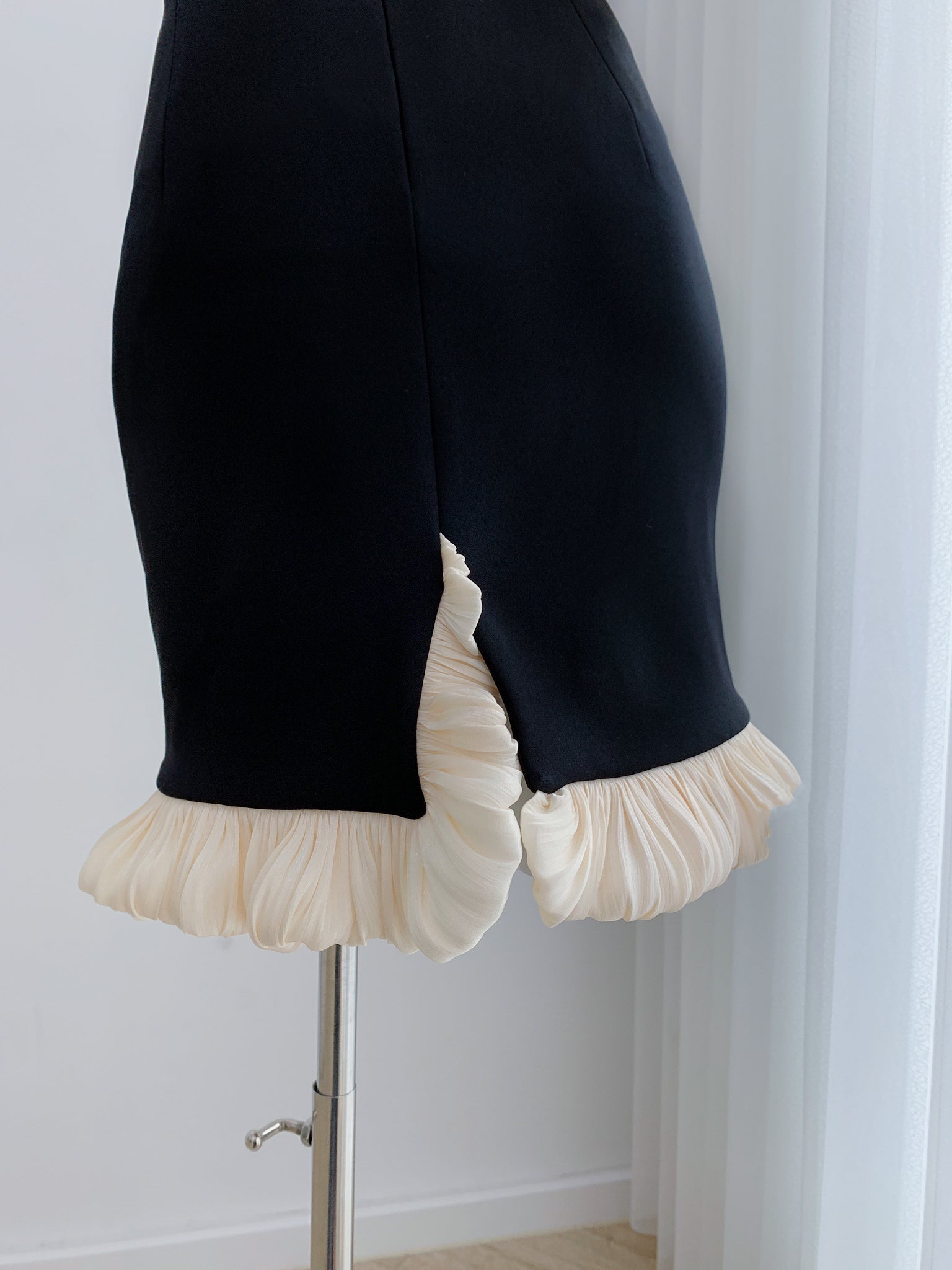 Sweet Spot Mini Skirt With Beige Satin ruffles