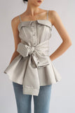 First Glance Bow Detailed Satin Top